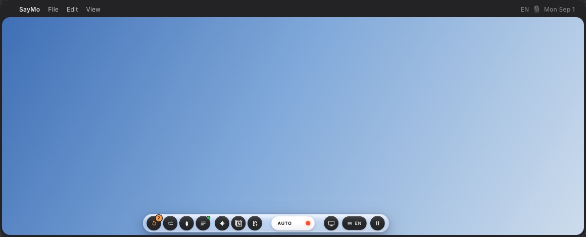 SayMo dictation island on the macOS desktop, live demo