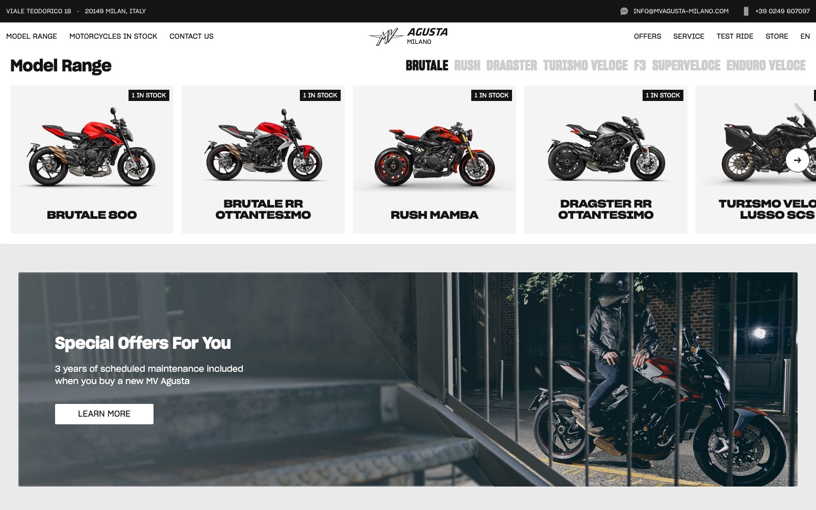 MV Agusta dealer website design, model range