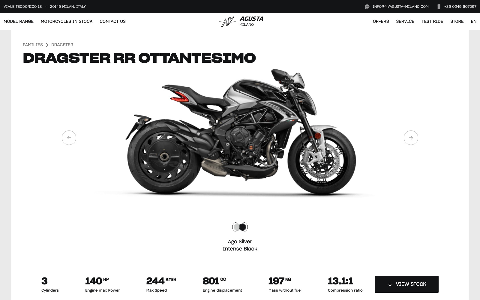 MV Agusta dealer website design, model details and stock
